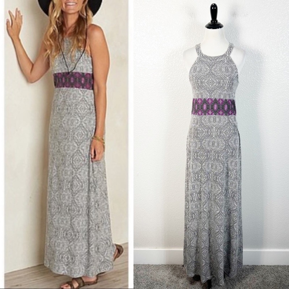 Prana Womens Skye Mandala Boho Print Maxi Dress in Grey and Purple Size Small